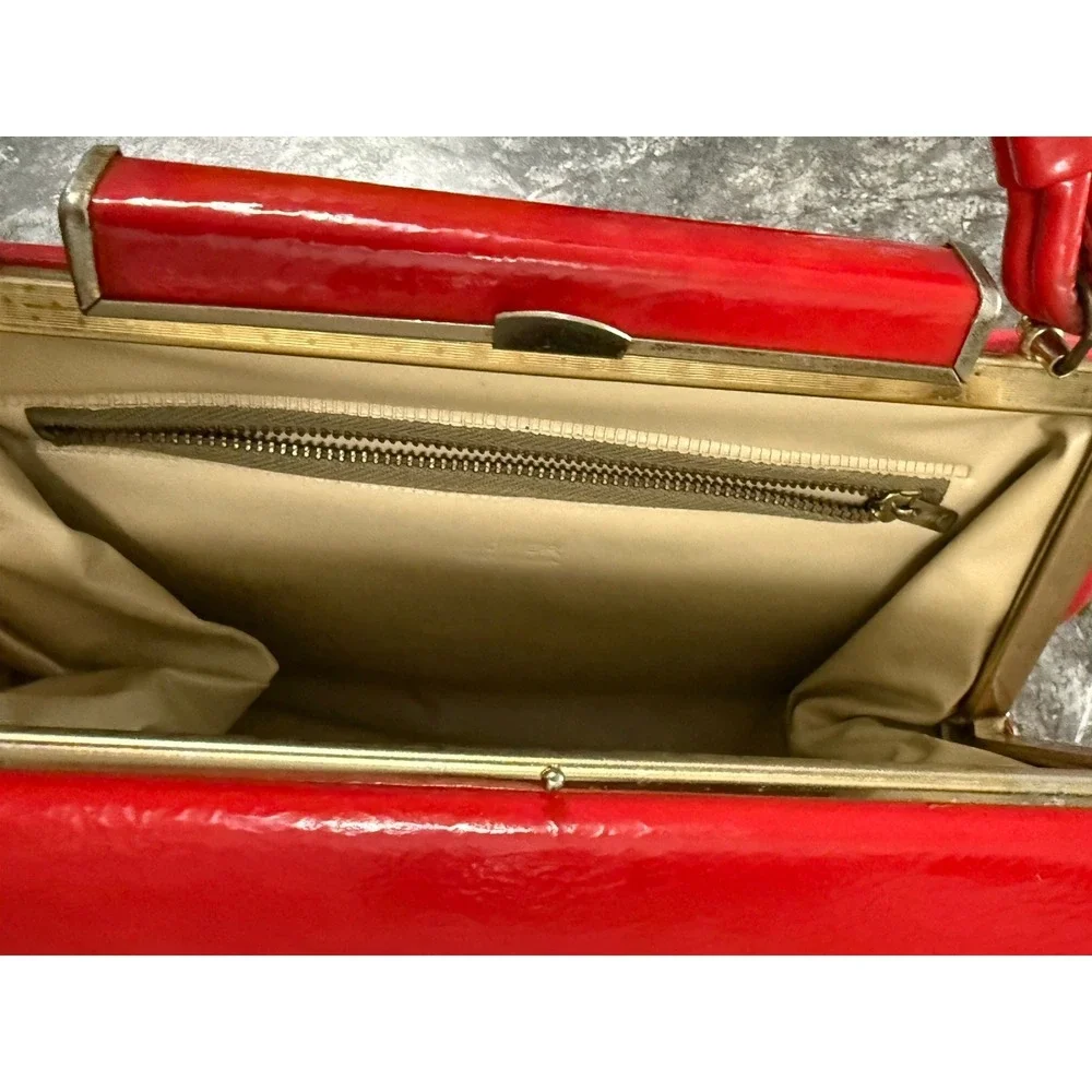 Vintage Dover USA Red Patent Faux Leather Top Handle Handbag